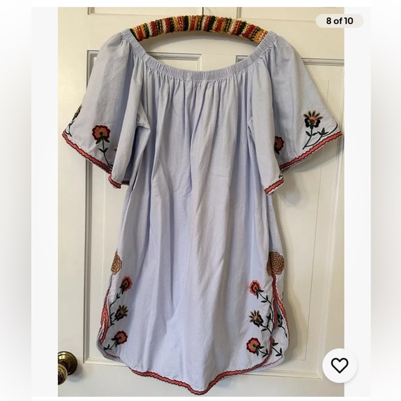Zara Blue Off Shoulder Floral Embroidered Cotton Dress Boho XS - Picture 8 of 10